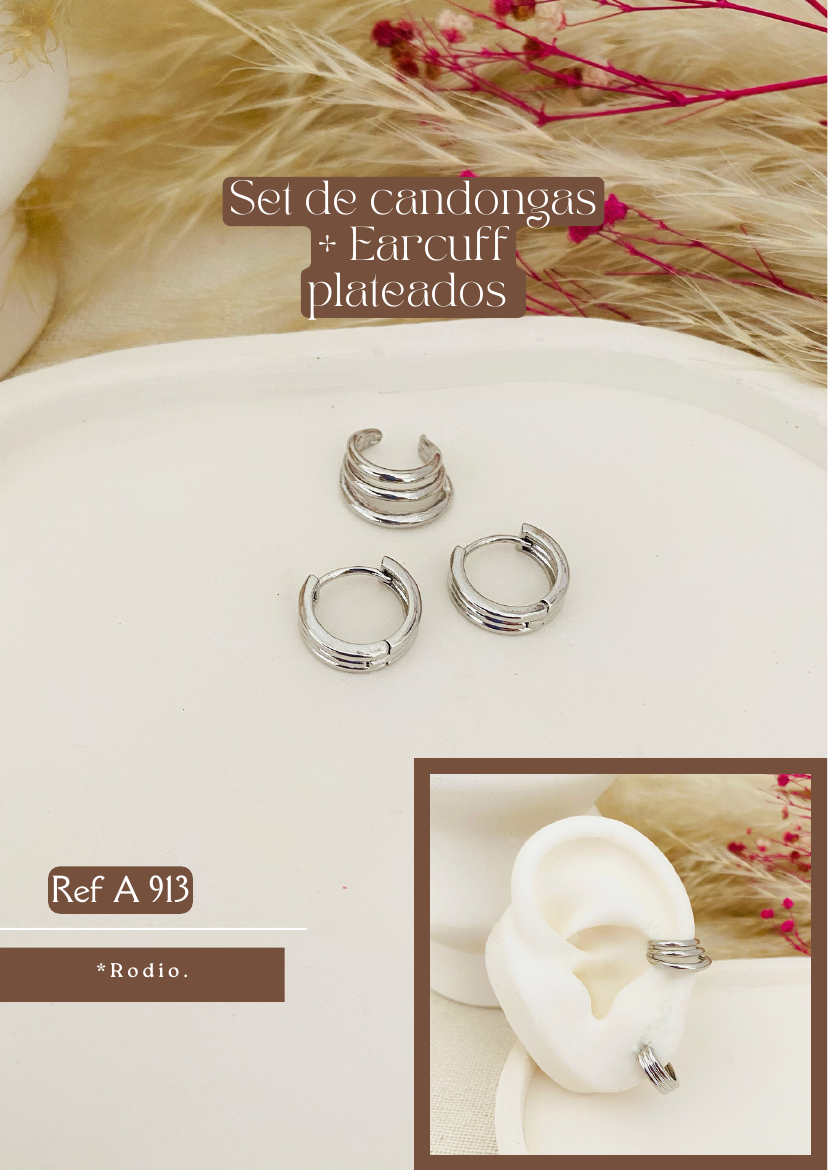 Set de candongas + Earcuff plateados