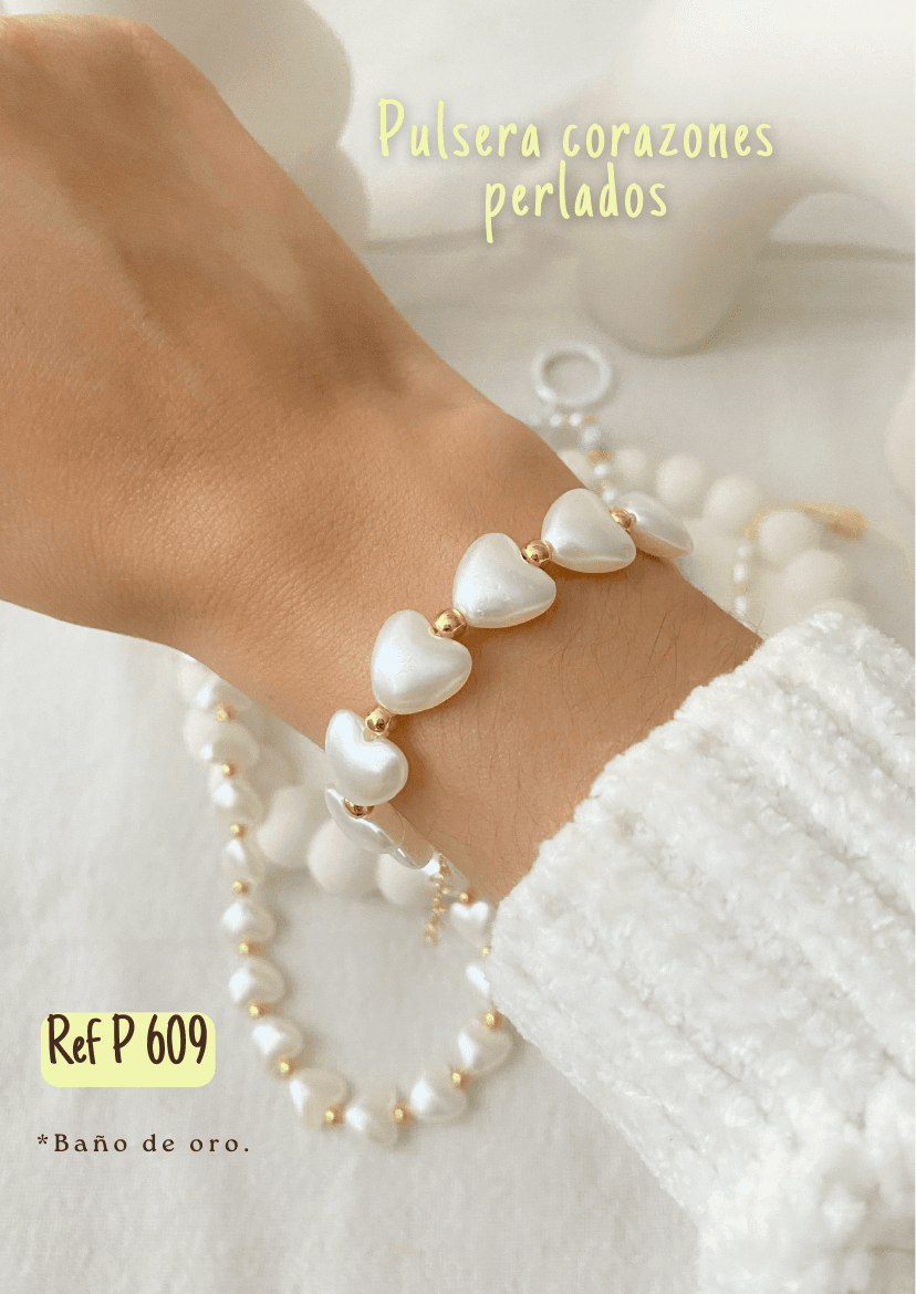 Pulsera corazones perlados