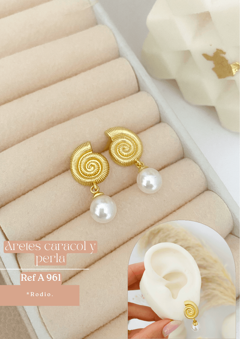 Aretes caracol y perla