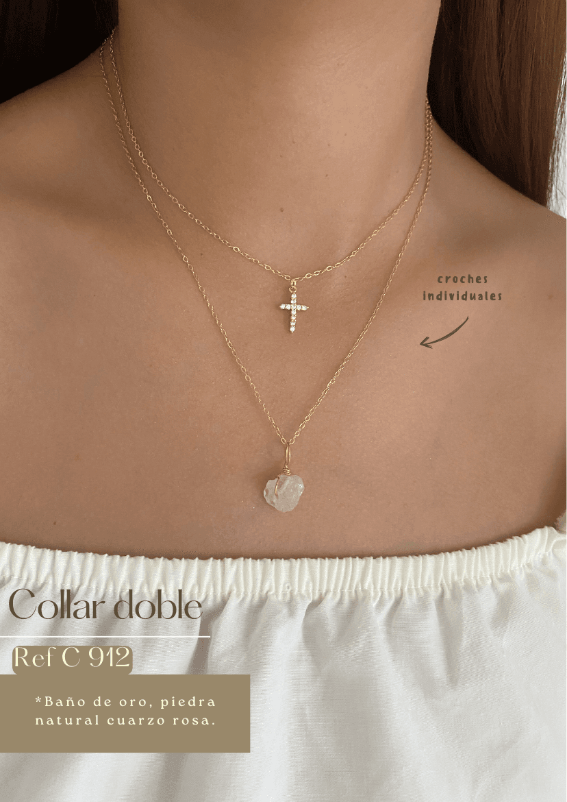 Collar doble (Cuarzo rosa)