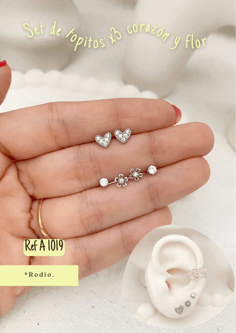 Set Topitos x3 Corazón y Flor