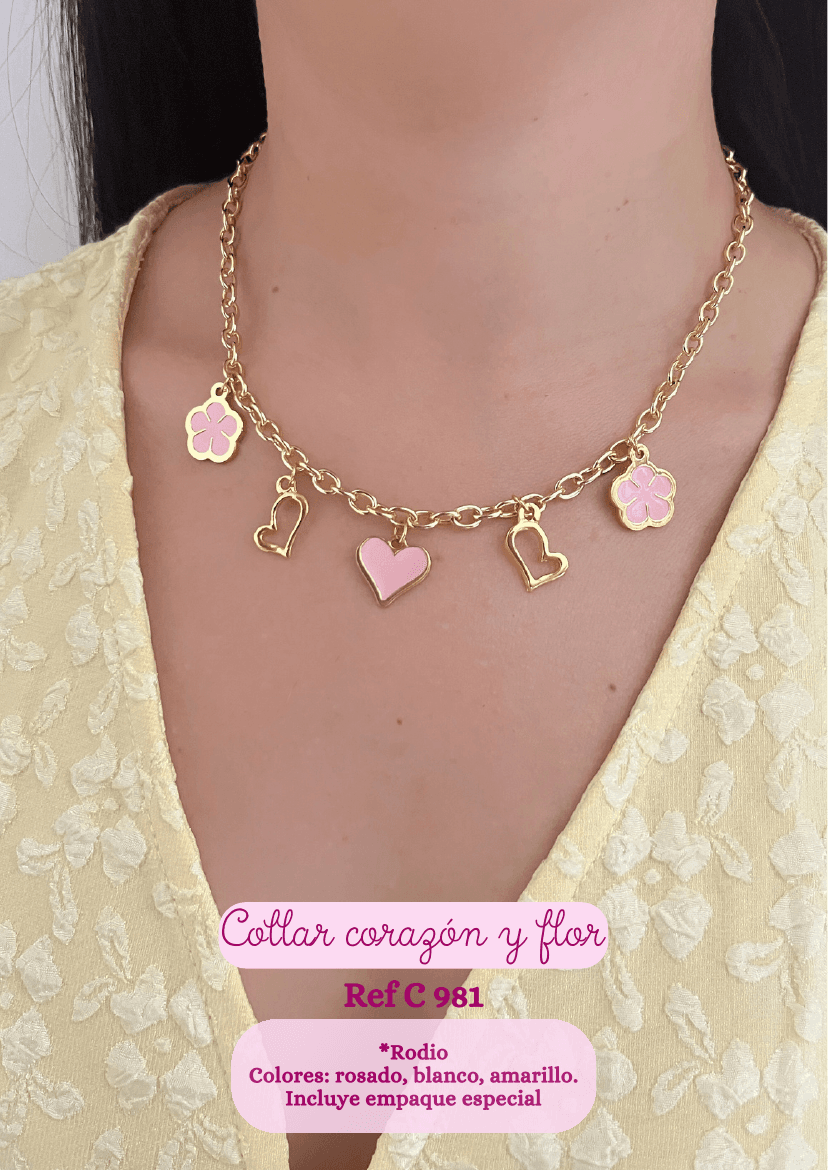 Collar corazón y flor