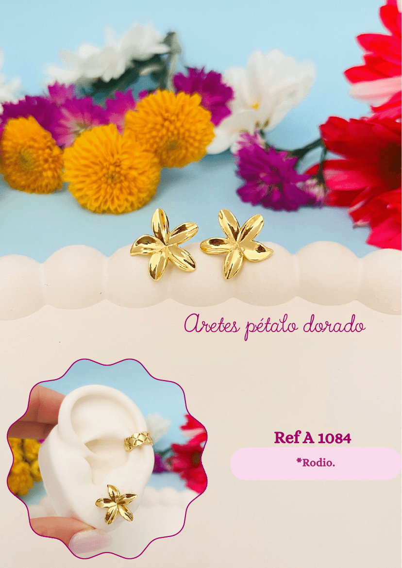 Aretes pétalo dorado